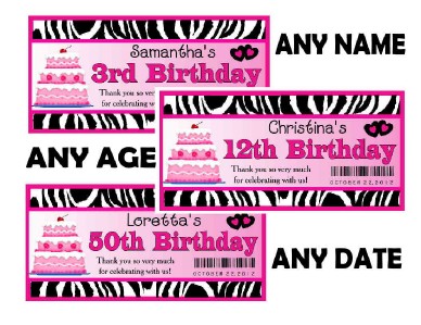 Birthday Party Ideas on 30 Pink Zebra Birthday Party Favors Water Bottle Labels   Ebay
