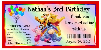 20 Winnie The Pooh Birthday Party Favors Water Bottle