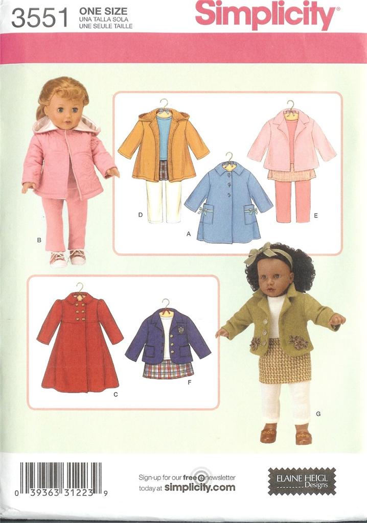 New Simplicity Sewing Pattern 18 inch Doll Clothes Outfit Fits American