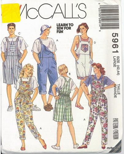 Mens Overalls Jumpsuit Pants Unisex McCalls Sewing Pattern Father's Day