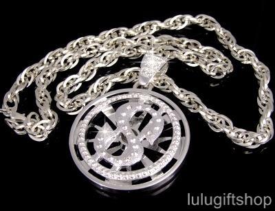 Hiphop Chain on Dollar Sign Spinner Bling Mens Hip Hop Chain Necklace   Ebay