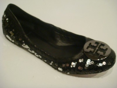 Silver Sequin Flat Shoes on Tory Burch Reva Ballerina Ballet Sequin Flat Shoes 11   Ebay