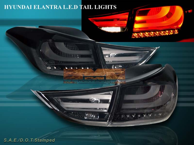 2011 2012 2013 Elantra Tail Lights Smoke W Led 4 Pcs
