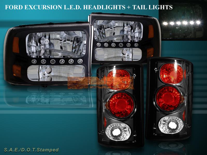 2000 2004 Ford Excursion Black Led Headlights Tail