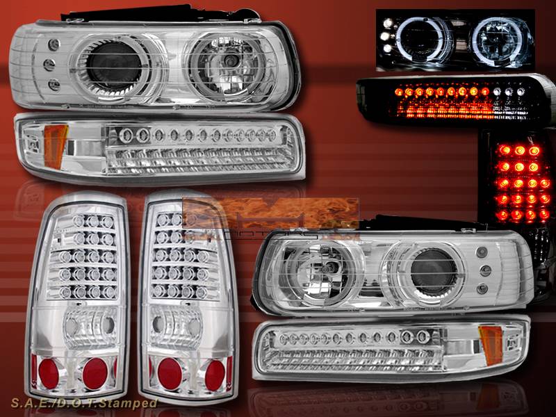 1999 2000 Chevy Silverado Halo Projector Headlights Led