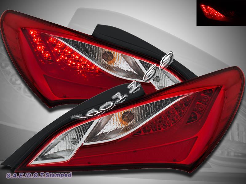 Red / Clear LED Tail Lights For 2010 2011 2012 2013 Genesis Coupe 2Door