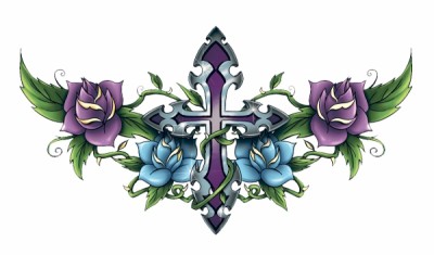Cross  Rose Tattoo on Purple Cross With Roses Lower Back Temporary Tattoo   Ebay