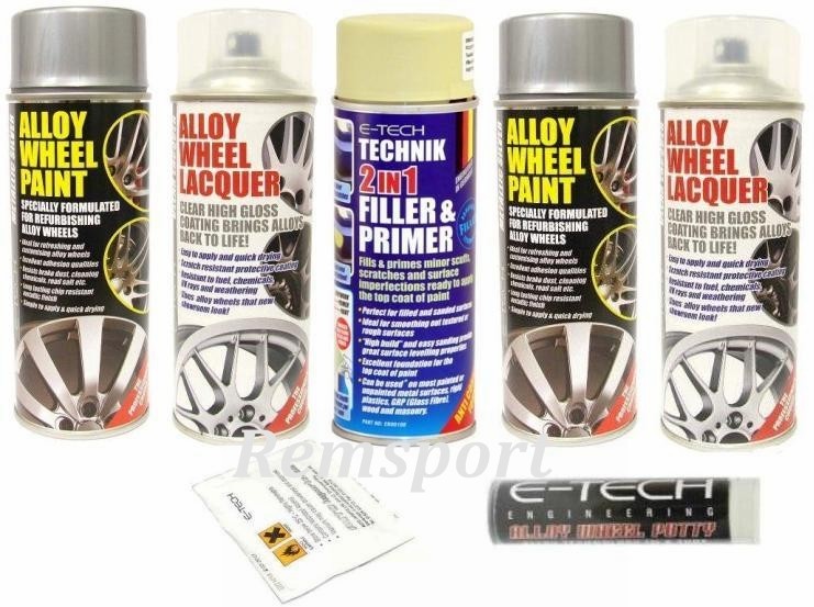 ETech Alloy Wheel Silver Paint & Lacquer x2 + Primer Filler + Alloy