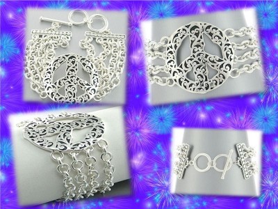 Fabulous Hippie Peace Sign Emblem Chain Chunky Bracelet