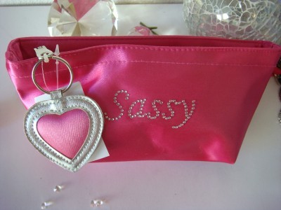 NEW HOT PINK SASSY CRYSTAL KEY FOB COSMETIC PURSE BAG