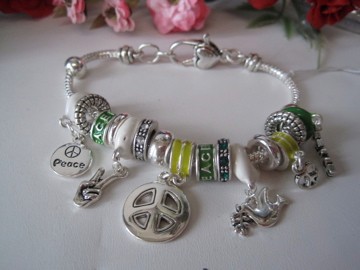DESIGNER Peace Sign Love Hippie Dove Green Bracelet