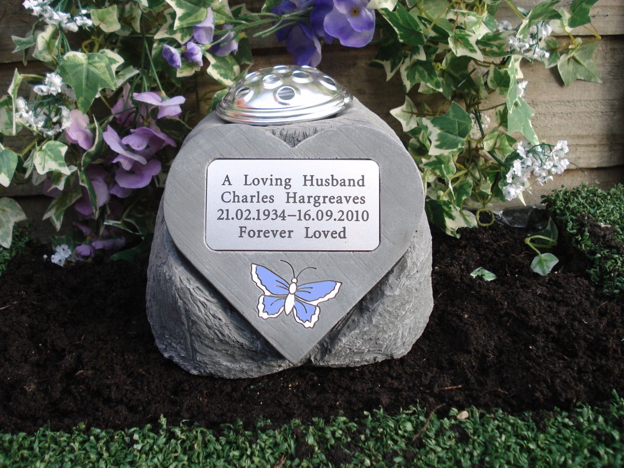 Personalised Memorial Butterfly Heart / Grave Marker and Flowervase Holder