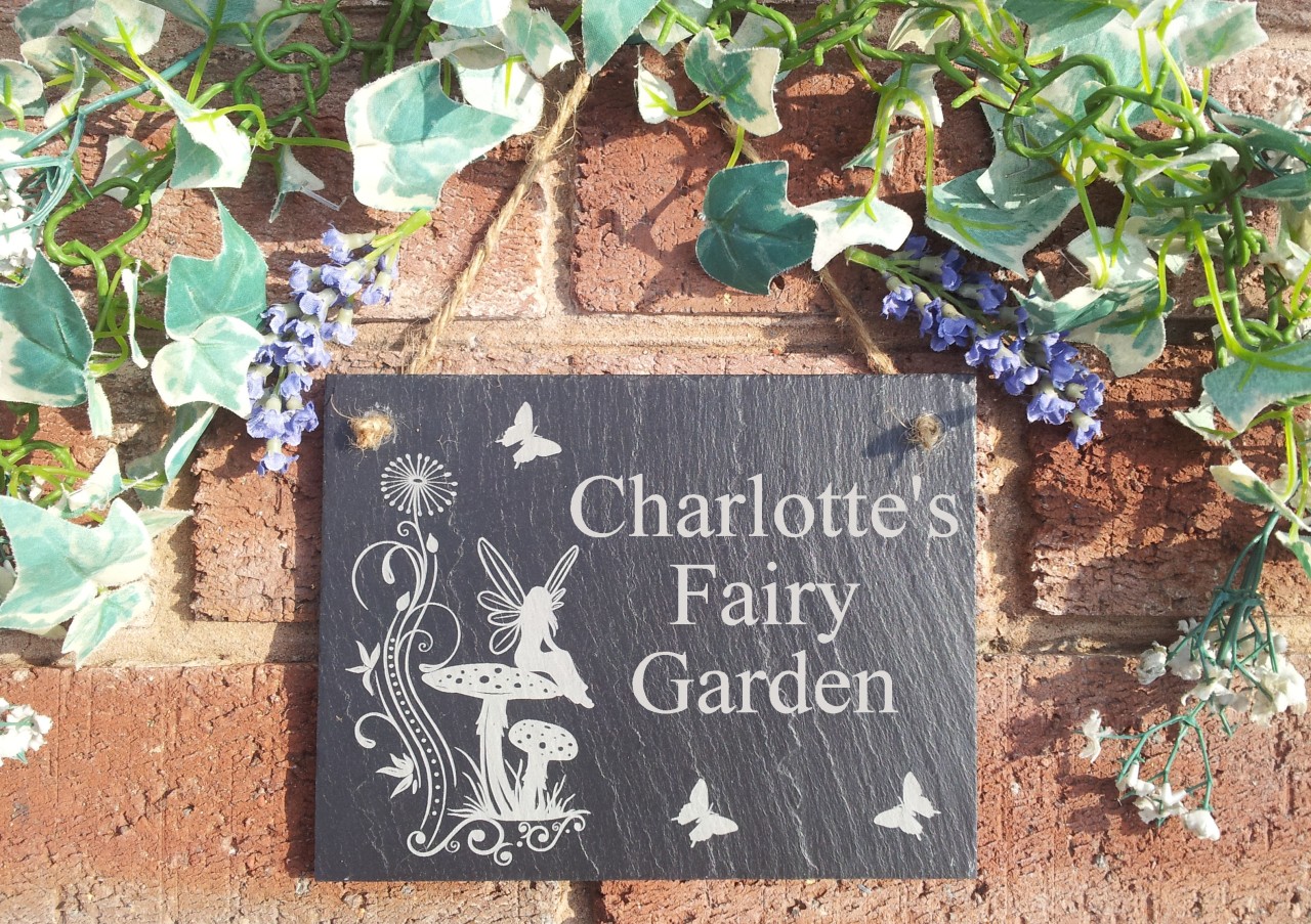 Personalised Natural Slate Fairy Garden Plaque Sign 13x17cm eBay