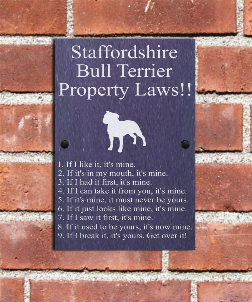 Funny Natural Slate Dog Kennel Plaque Staffordshire Bull Terrier