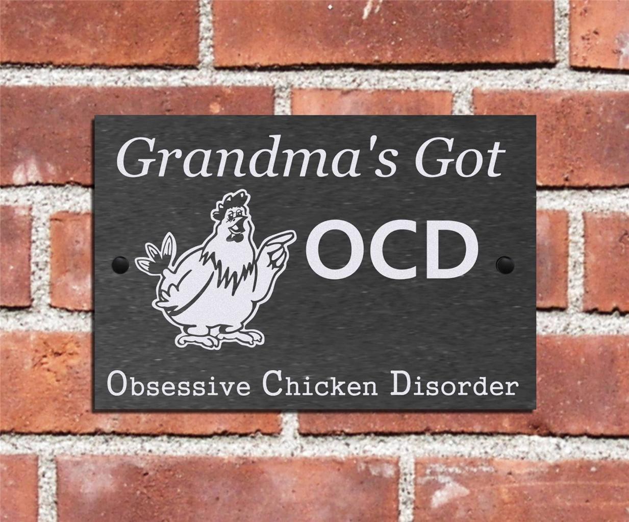 Personalised Funny Natural Slate Chicken Coop Cockeral Sign Plaque OCD