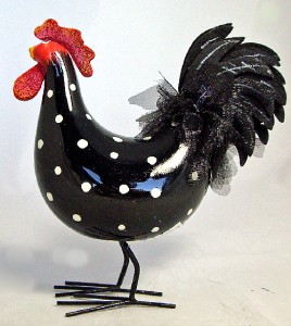 black and white ceramic rooster