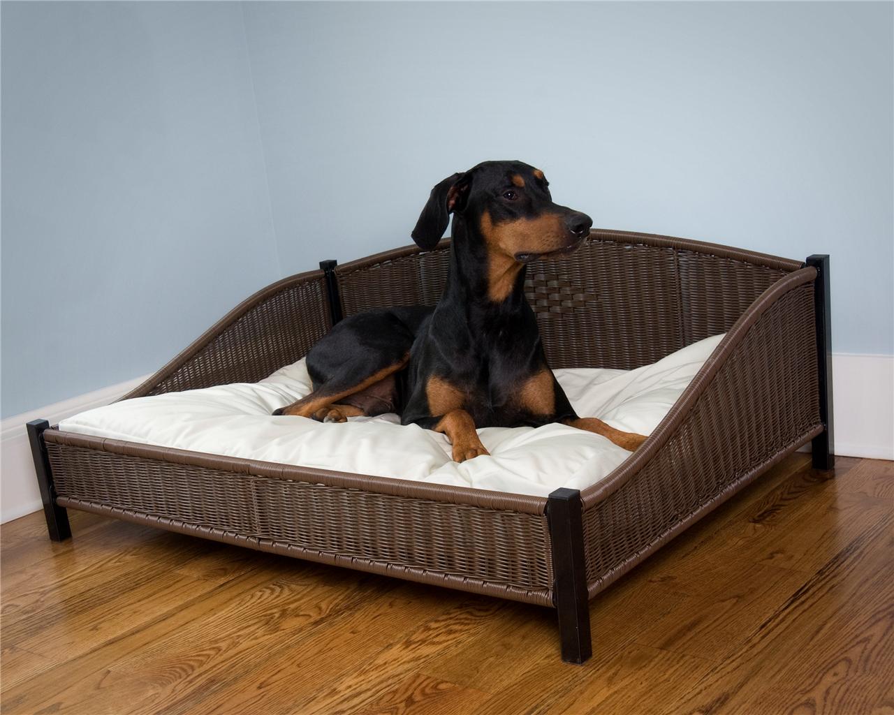 Wicker Dog Bed with Easy Clean Pet Cushion Soft Pillow eBay
