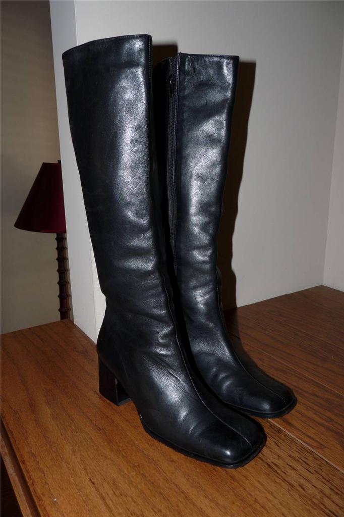 Easy Spirit Tall Black Leather Boots Snowbird Calf Extender r Sz 7 B 2A