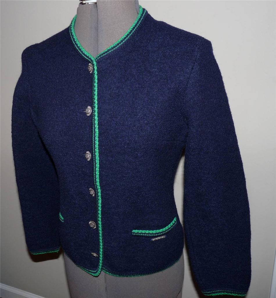 Geiger Boiled Wool Navy Blue Austria Walk Cardigan Sweater Coat Jacket ...