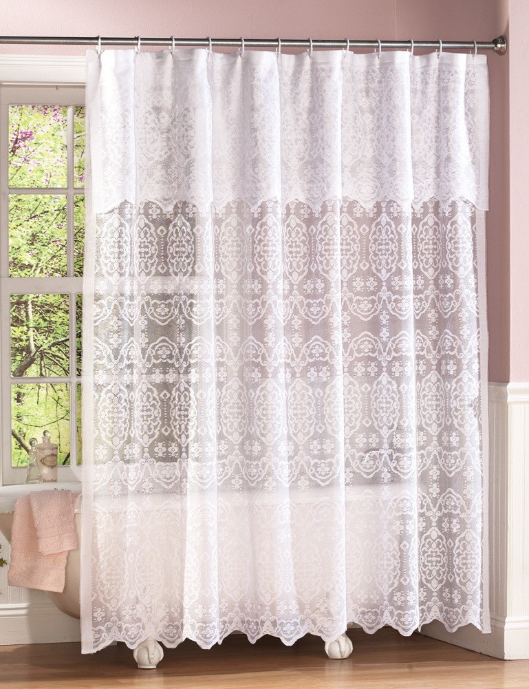 White Lace Shower Curtain