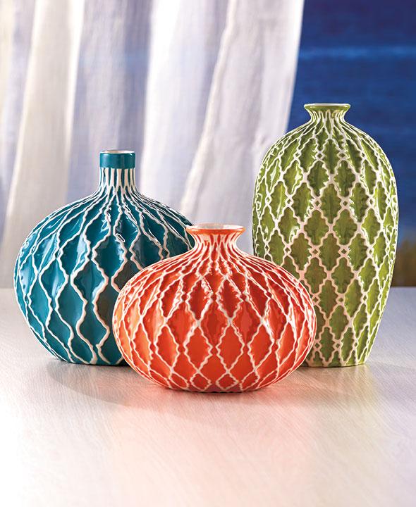 NEW Colorful Moroccan Modern Textured Ceramic Vases Green Blue or Orange