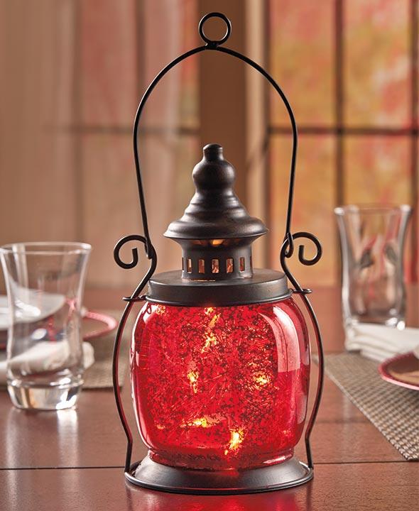 New Lighted Mercury Glass Lanterns Red or Gold Mantel Centerpiece