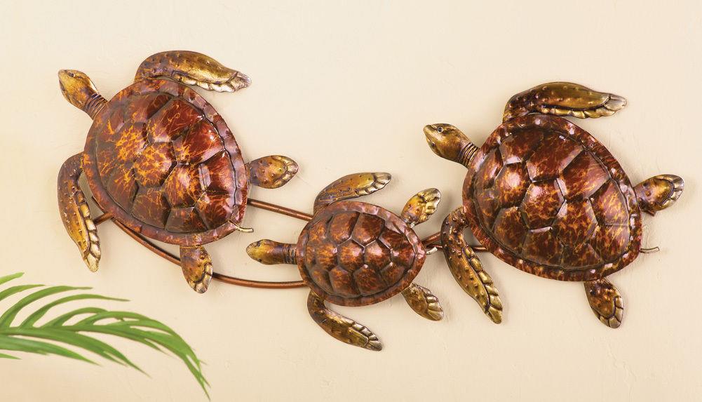 New Elegant Detailed Iron Metal Copper Finish Swimming Turtles Wall Art