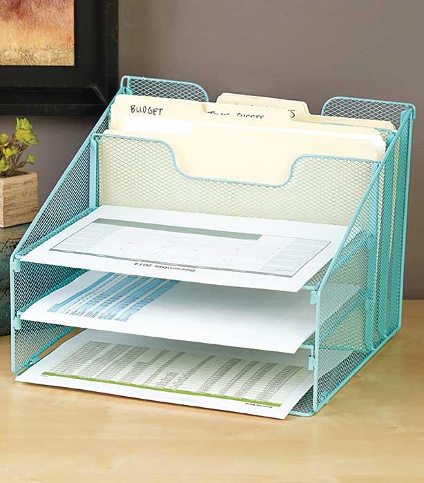 NEW Metal Desktop File Organizer Home Office Storage Pink