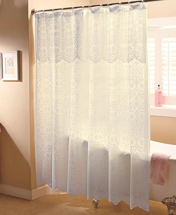NEW Elegant Lace Shower Curtain with Liner White or Ivory eBay