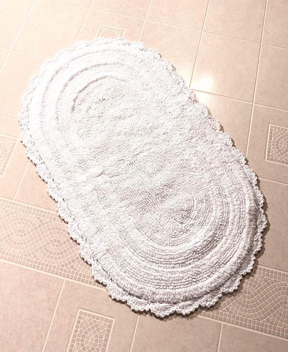 NEW Reversible Soft Cotton Crocheted Border Bath Mat Rug White 21x 34