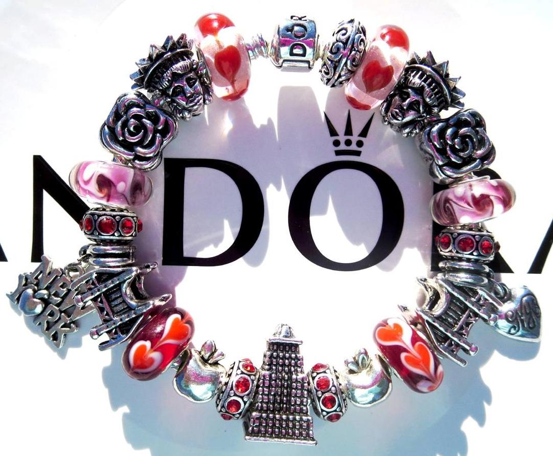 PANDORA Sterling Silver CHARM Bracelet I LOVE NEW YORK with Murano
