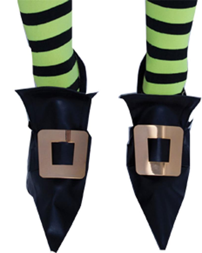 Ladies Witch Elf Black Pointy Shoe Covers with Gold Buckles Costume