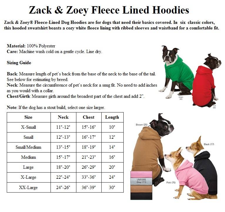 fleece lined dog hoodie heavy double layer sweatshirt zoe size chart
