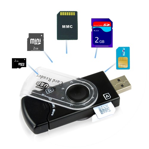 Mobile Cell Phone Mini SIM Card SD Micro MMC Reader USB