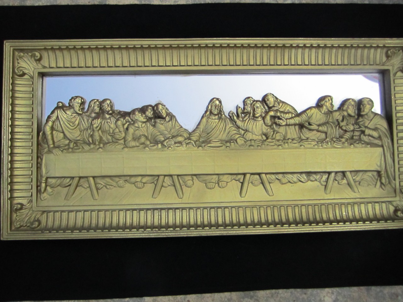 3D Vintage Ornate Plastic Gold Last Supper Framed Mirror Art Wall