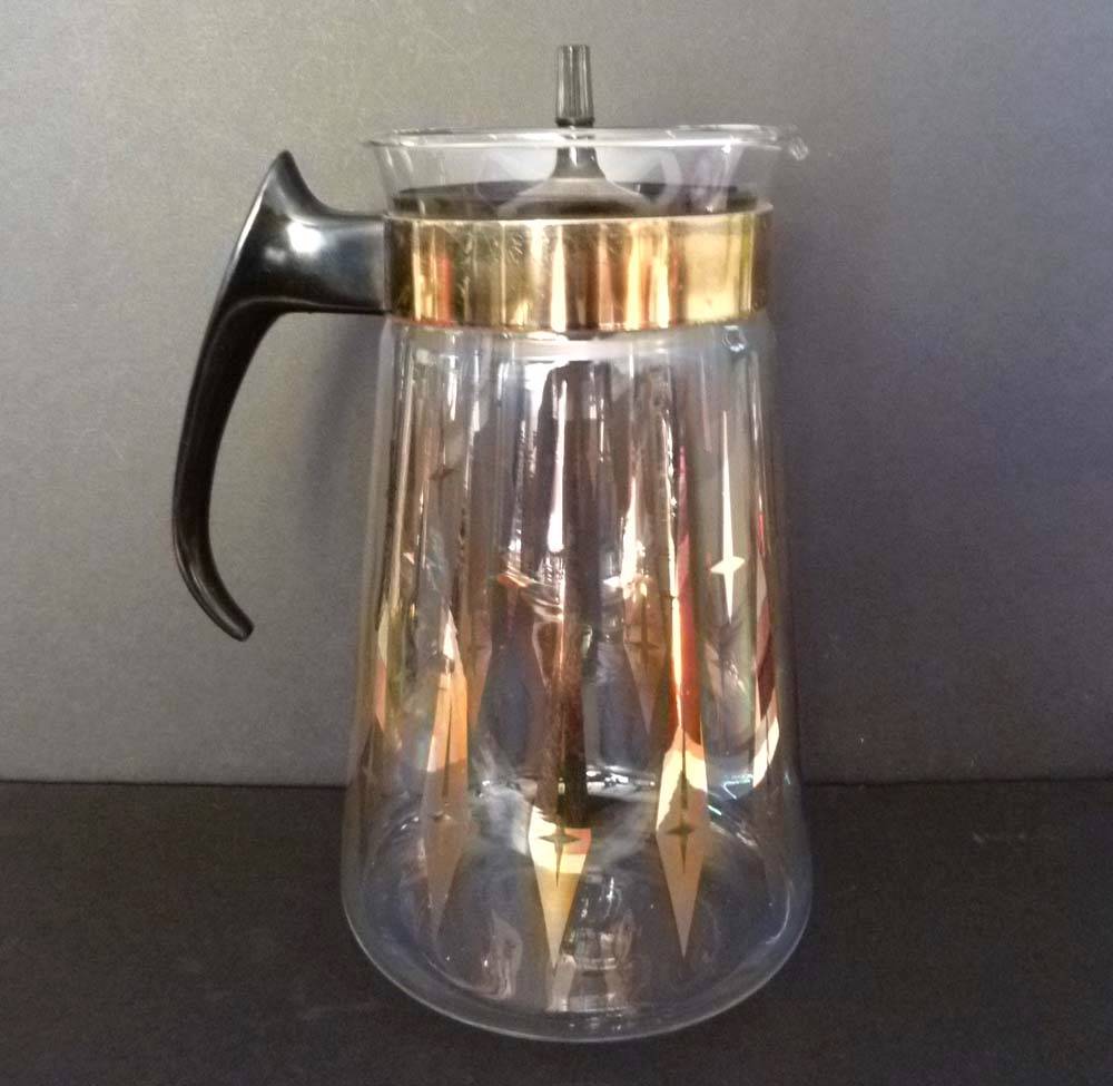 Vtg Pyrex Atomic Mid Century Modern Diamond Glass Carafe Pitcher Coffee 