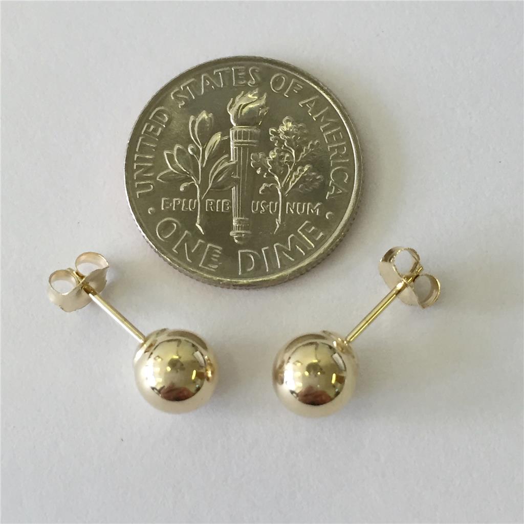 14K Solid Yellow Gold Ball Stud Earrings Sizes 3mm 4mm 5mm 6mm 8mm Top