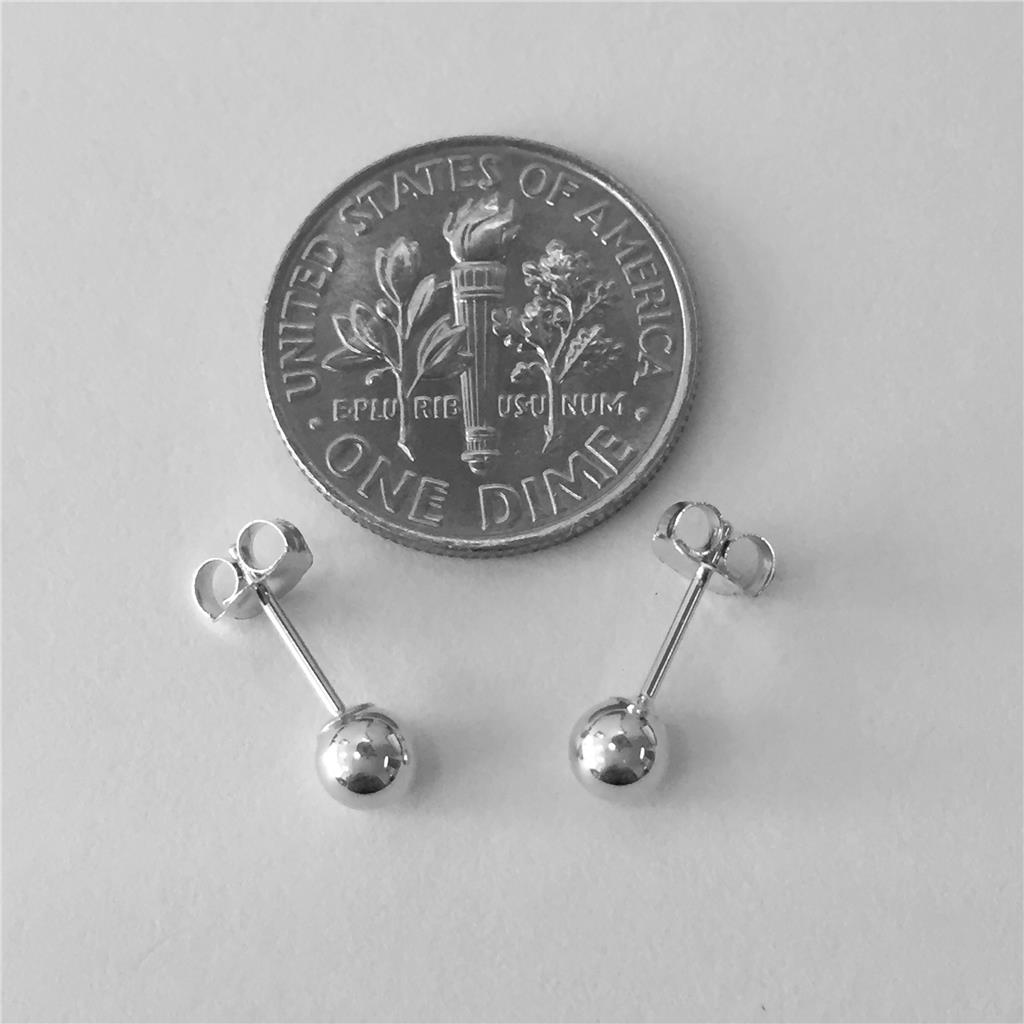 14K Solid White Gold Ball Stud Earrings Sizes 3mm 4mm 5mm 6mm 8mm ITALY