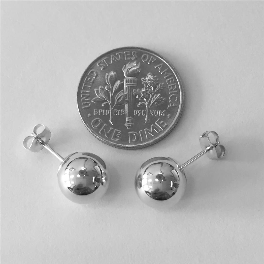14K Solid White Gold Ball Stud Earrings Sizes 3mm 4mm 5mm 6mm 8mm ITALY