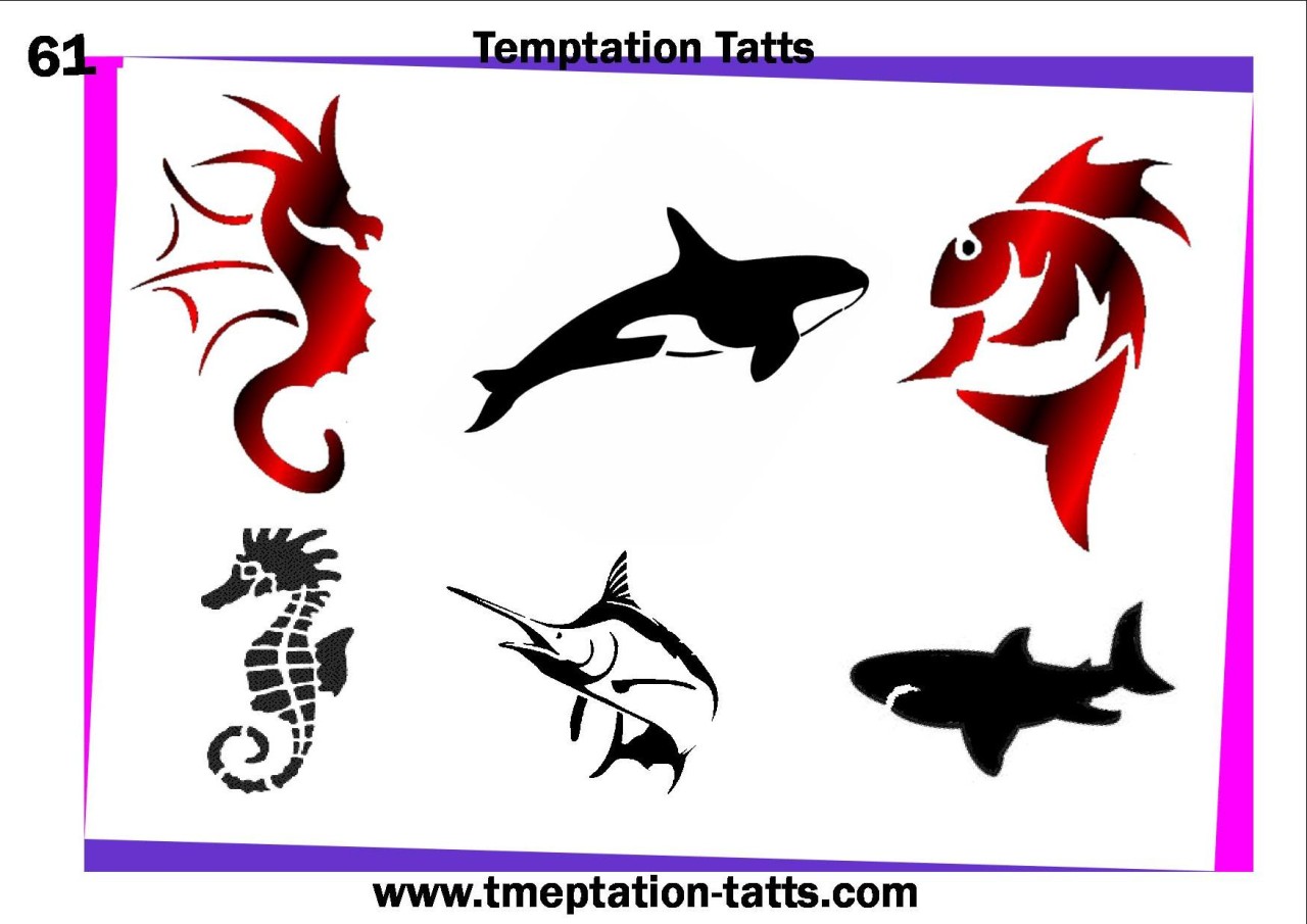 SEA Creatures Temporary Tattoo Bodyart Stencil 61 | eBay