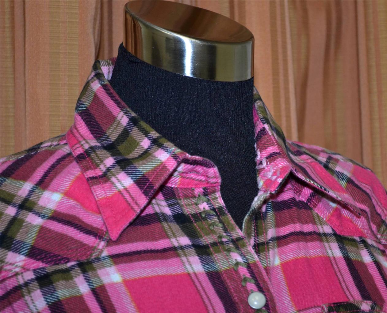 pink and black flannel shirt