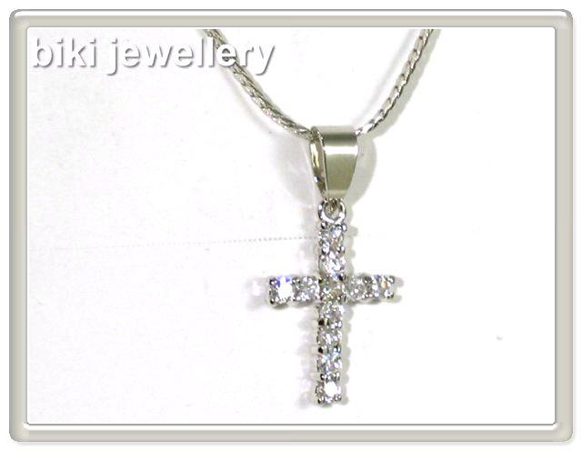 White gold EP chain  cubic zirconia pendant necklace