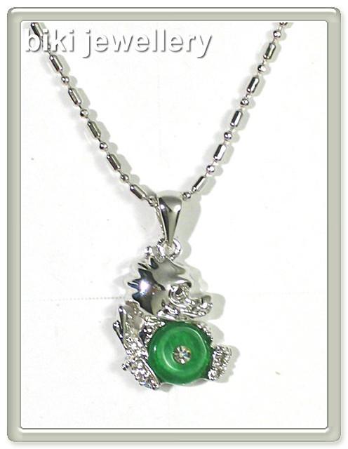 White gold EP chain  green Jade pendant necklace