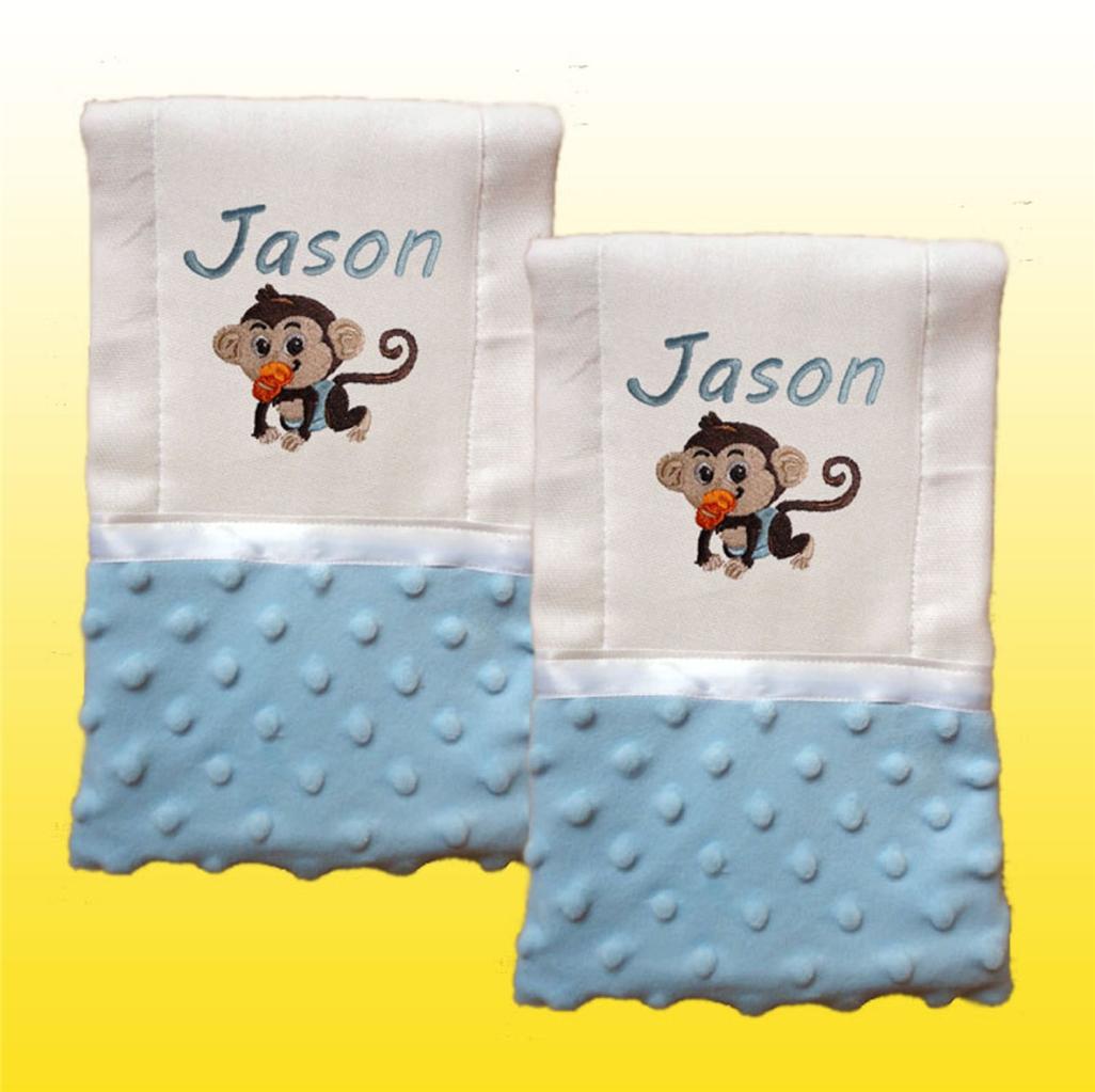 New Personalized Handmade Blue Minky Baby Boy Bib Burp Cloth, Burp