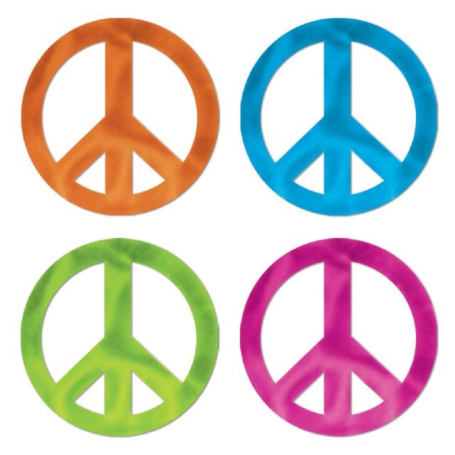 60'S, 70'S, HIPPIE PEACE SIGN METALLIC CUTOUT SILOUETTES 30CM PARTY