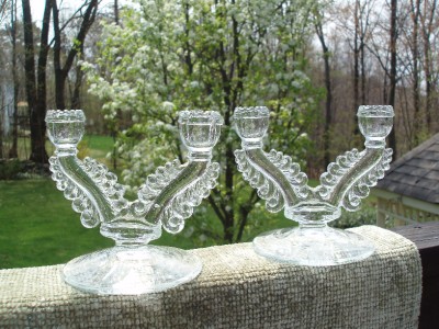 Candelabra Centerpieces Weddings on Vintage Pressed Glass Crystal Candelabra Centerpiece Home And Garden