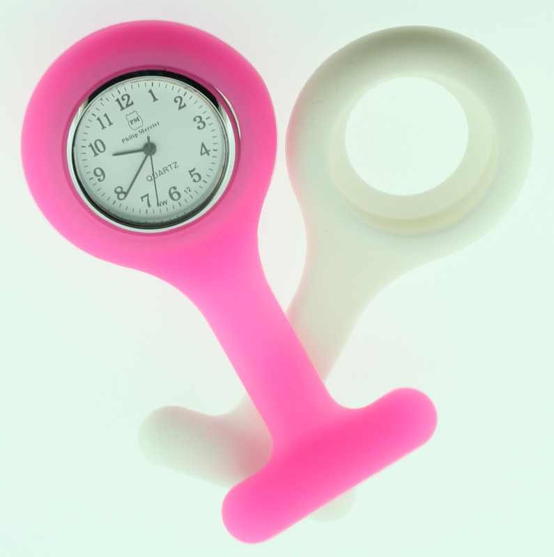 Set 2 orologi fob controllo infezioni gomma/silicone rosa/bianco o blu/bianco - Foto 2 di 3