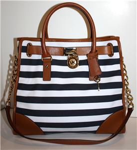 michael kors blue and white striped tote bag