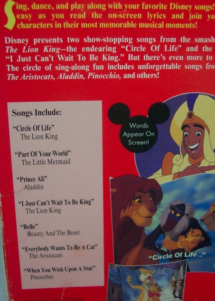 Disneys Sing Along Songs THE LION KING Circle Of Life VHS VIDEO EBay