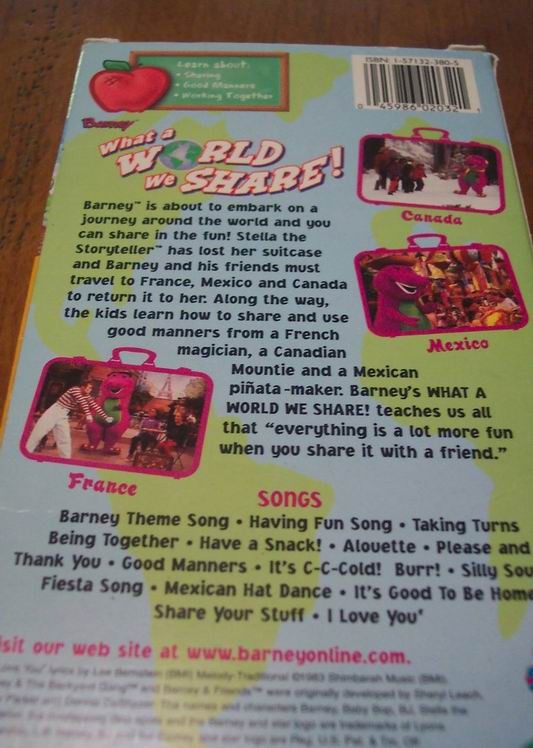 Barney WHAT A WORLD WE SHARE VHS VIDEO 045986020321